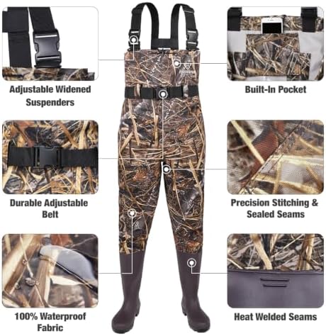 Waders for Men Waterproof Women Fishing Chest Wader with Boots | 2-Ply Nylon/PVC, for hunting & fishing, with boot hanger