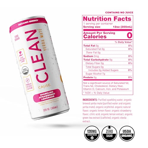 CLEAN Cause Zero Sugar Yerba Mate Organic Energy Orange Ginger, 12Pack 16oz