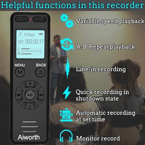 136GB Digital Voice Recorder Voice Activated Recorder for Lectures Meetings - aiworth 9860 Hours Sound Audio Recorder Dictaphone Recording Device