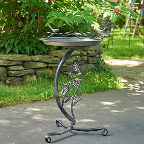 Zaer Ltd. Shallow Birdbath on Curved Branch Stand (Aged Copper Finish)