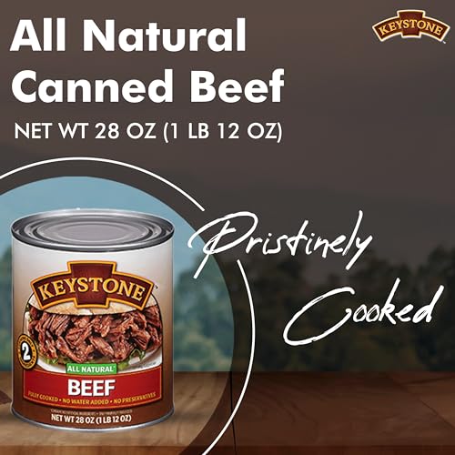 Keystone Meats All Natural Heat and Serve Canned Beef 28 Oz Fully Cooked Canned Meat Long Shelf Life Emergency Survival Canned Food Ready to Eat No