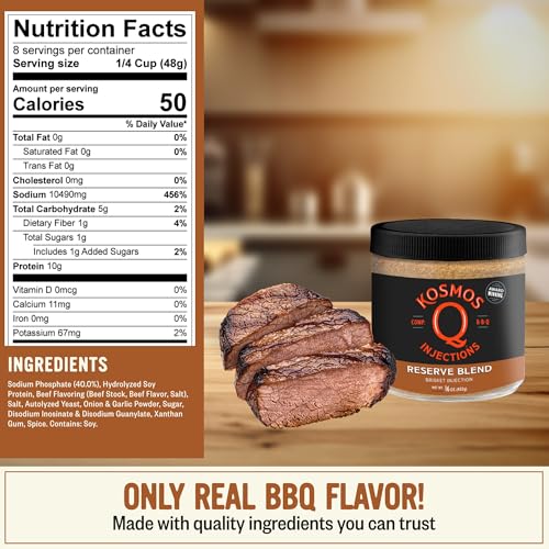 Kosmos Q Reserve Blend Brisket Injection, Premium Beef BBQ Marinade for Tender & Juicy Brisket, Phosphate-Enhanced for Moisture Retention, Competition-Grade Seasoning, Gluten Free, 16 Oz Jar