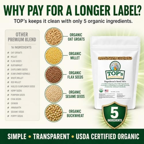 TOP's Napoleon's Seed Mix for All Small Hookbills, Non-GMO, Soy Free, Corn Free, USDA Organic Certified, 1 lb