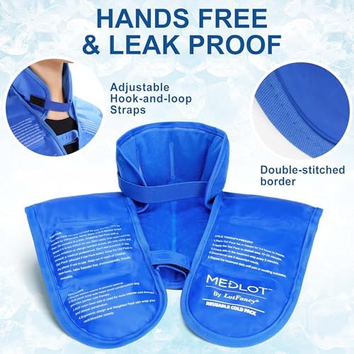 LotFancy Ice Pack for Neck Shoulder, Reusable Cold Neck Wrap for Pain Relief, Flexible Gel Pack with Adjustable Straps
