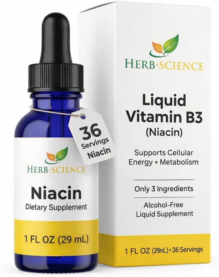 Liquid Vitamin B3 Niacin Drops, Alcohol-Free, 1 Oz | Easy-to-Take Liquid Formula with Flexible Serving, Vegan, Non-GMO
