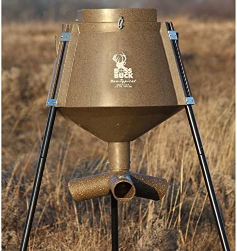 BOSS BUCK 350 LB Deer Feeder/Hunting Durable Lightweight Plastic UV Protected Windproof Waterproof Gravity Feed with Protein 3 Feed Tubes Head, Multi-Piece Round Legs | Protein 3 feed tubes head, Multi-Piece round legs