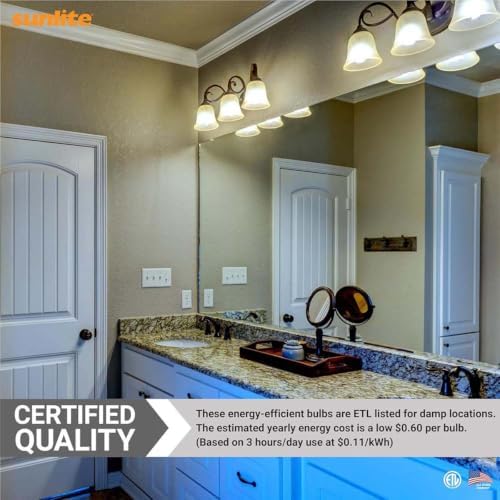 Sunlite G16.5 Light Bulb LED, 5W (40W Equiv.), 350 Lumens, Dimmable, Type G Globe Shape E12 Candelabra Base, Short Bulbs, Vanity Mirror Bulbs, 2700K Soft White, Frosted, 6 Count