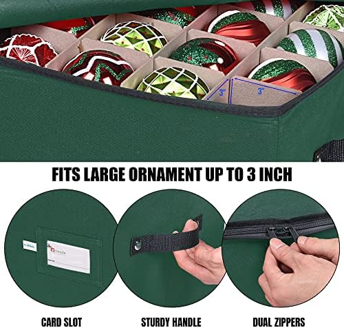 Christmas Ornament Storage Box, 4 Individual Trays Xmas Storage Container, Fits 64 Ornaments Decoration Balls, Constructed of Durable Polyester Material (Red)