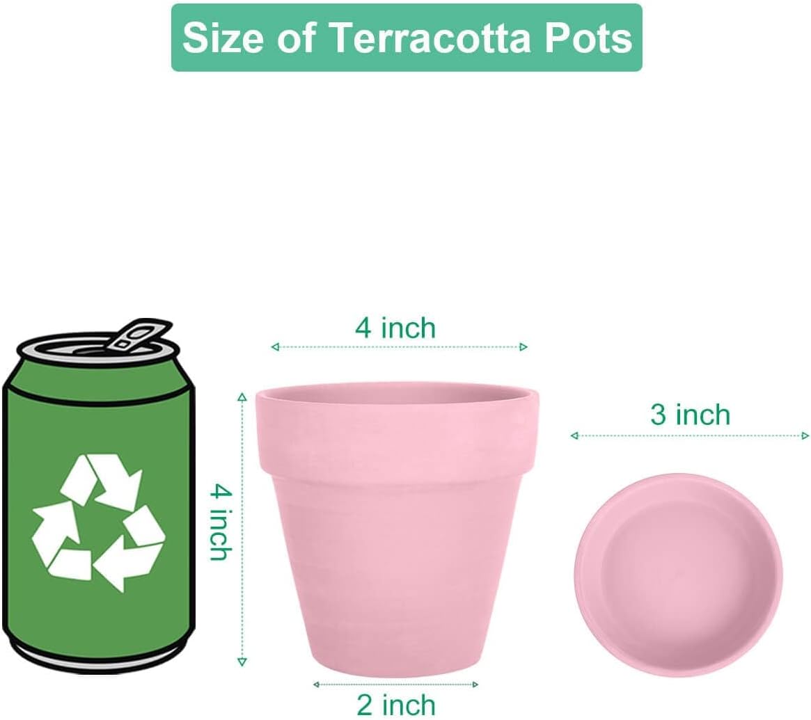 vensovo 4 Inch Terracotta Plant Pots with Saucer - 6 Pack Clay Flower Pots with Drainage, Great for Plants, Crafts, Wedding Favor