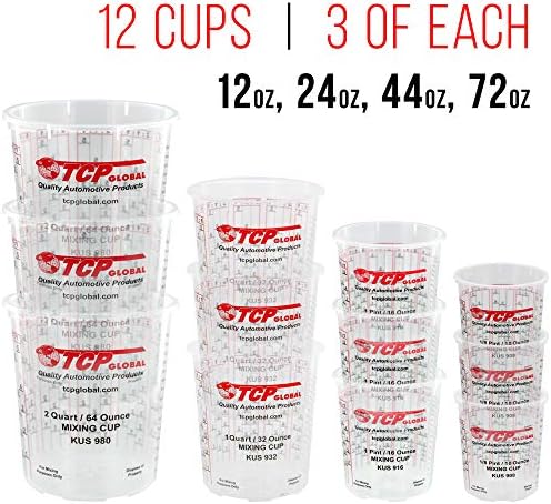 Pouring Masters Paint Mixing Cup Kit, 12 Plastic Paint Cups, 3 of Each Size