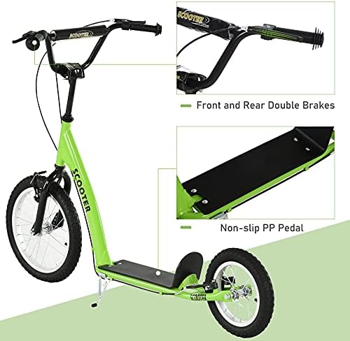 Aosom Youth Scooter Kids 5+ Adjustable Handlebar 16" Front 12" Rear