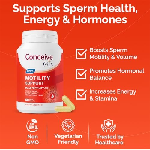 CONCEIVE PLUS Motility Support for Men, Male Fertility Supplement with L Carnitine, CoQ10 and Zinc, 60 Capsules