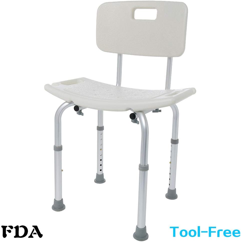 Shower Stool, Adjustable Shower Chair,Portable Bath Seat, White Bathtub Lift Chair, Height is Adjustable of 14 to 21 (Silver)