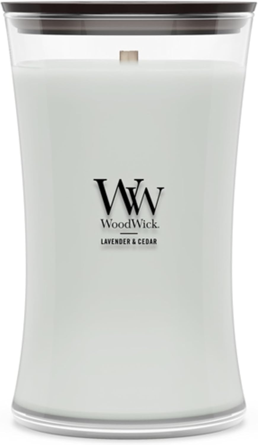 WoodWick Lavender Spa Gifts for Women and Men, 9.7 oz Medium Hourglass Candle with Crackling Wick