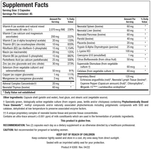 BIOTICS RESEARCH Bio Immunozyme Forte Multivitamin, Echinacea, Cayenne Pepper, Lactobacillus acidophilus, Botanicals, Probiotics, Amino Acids, Organs/Glandulars for Immune System Health 180 Capsules