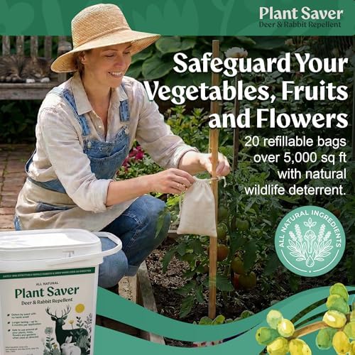 Deer & Rabbit Repellent – All Natural Scent-Based Animal Protection – Safe for Pets & Plants – Long-Lasting Up to 6 Months – Repels Elk, Moose & Rodents – 2 lbs with 10 Refillable Bags