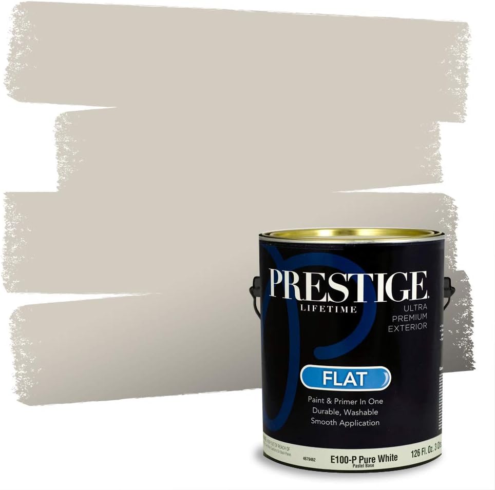 PRESTIGE Paints Exterior Paint and Primer In One, 1-Gallon, Flat, Comparable Match of Sherwin Williams* Grizzle Gray*