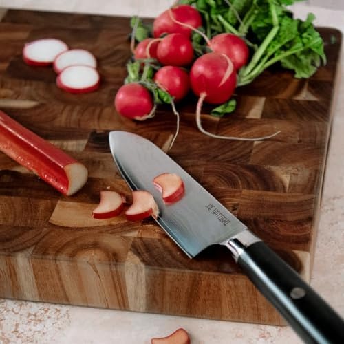 Extra-Large Acacia Wood Cutting Board with Built-In Handles – Checkered End-Grain Butcher Block, Reversible Chopping Board for Meat