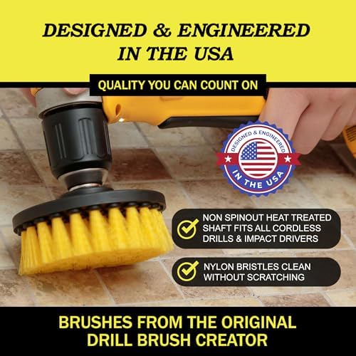 Drillbrush Electric Nylon Drill Brush Attachment Set for Bathroom Cleaning | Power Scrubber Brush Kit for Bathtub, Shower & Tile - Grout Cleaner Kit - All-Purpose Household Cleaning Brushes for Drill
