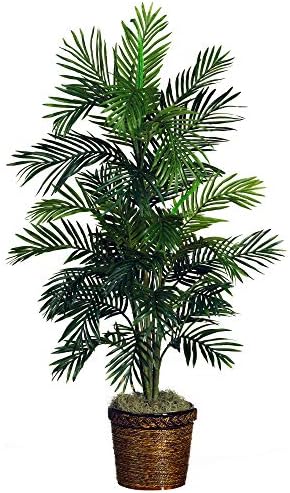 Nearly Natural 56 in Artificial Areca Palm Tree with Basket Floor Plant | Thirty-Two Lifelike Leaves, Wicker Basket Included