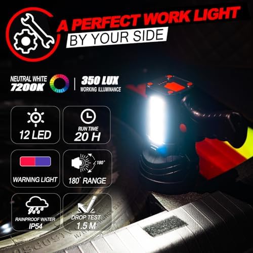 BIGSUN Q953 Rechargeable Spotlight,100000 High Lumen LED Flashlightv with COB Flood Light, Built-in 10,000 mAh Li-Ion Battery for Patrol, Working, Hunting, Red Lens and Tripod