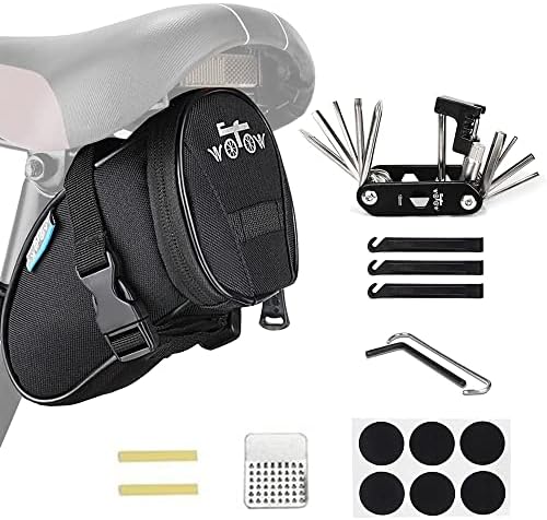 14 in 1 Bike Repair Tool Kit & Bike Saddle Bag | Bike Chain Tool Hex Key Wrench Maintain Accessories Multitool Set, Portable Under Seat Bag for Road Mountain Commuter Bicycle