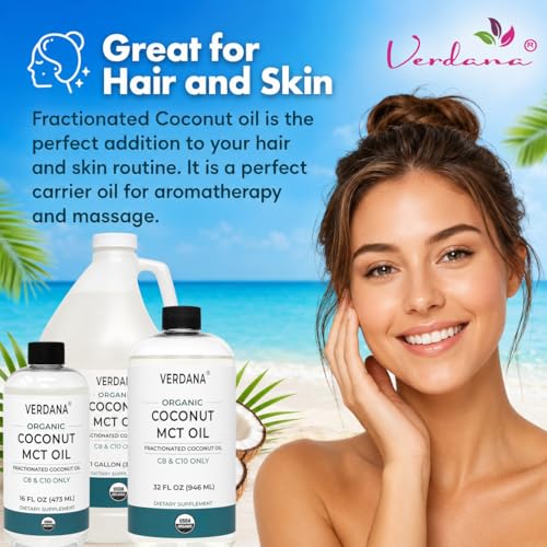Verdana USDA Certified Organic Coconut MCT Oil –Fractionated Coconut Oil – No Palm Kernel Used – Kosher, Food Grade