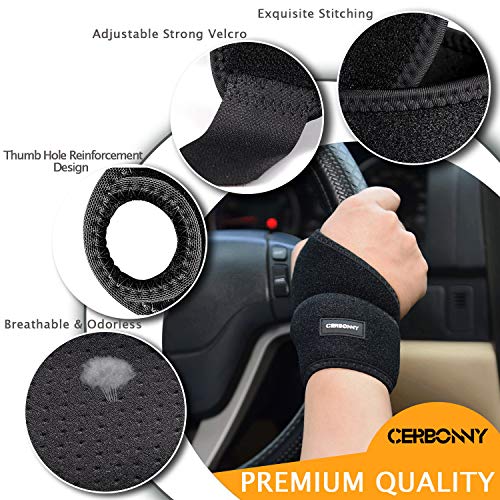CERBONNY Carpal Tunnel Wrist Brace,2Pack Wrist Support Brace Adjustable Wrist Strap Reversible Wrist Brace for Sports Protecting/Carpal Tunnel/Arthritis-Right&Left