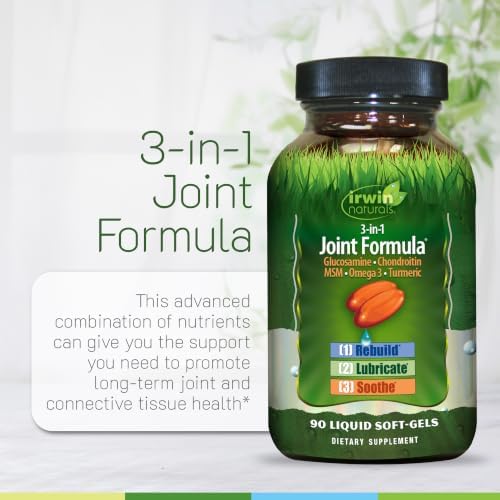 Irwin Naturals 3-in-1 Joint Formula with Glucosamine Men 90 Liquid Softgels | Chondroitin | Turmeric & Boswellia | Advanced Joint Support for Men