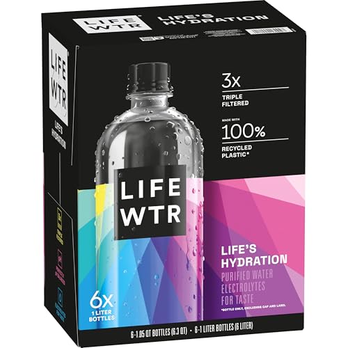 LIFEWTR Premium Purified Water, pH Balanced with Electrolytes, 100% recycled plastic bottles, 23.7 Fl Oz Flip Cap Bottles, 700 mL (Pack of 12)