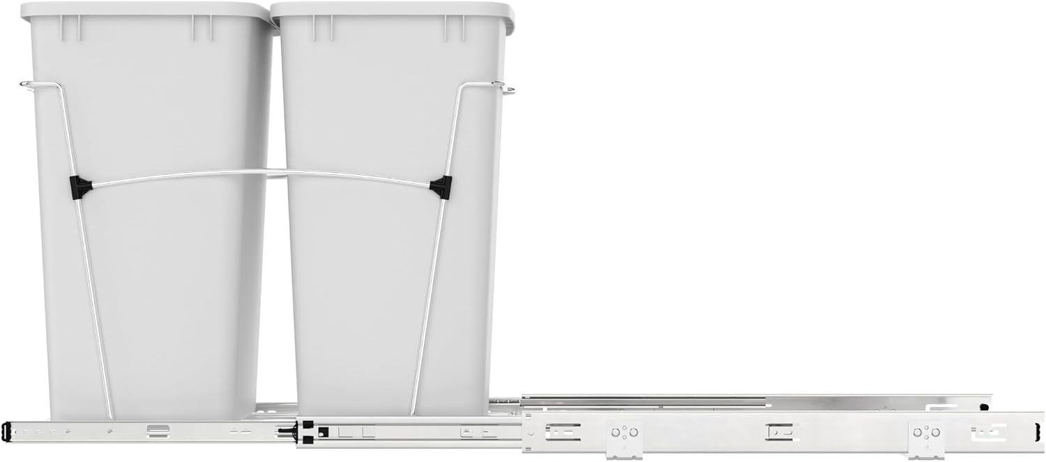 Rev-A-Shelf Double Pullout Garbage Trash Cans for Kitchen Cabinets, 35 Qt