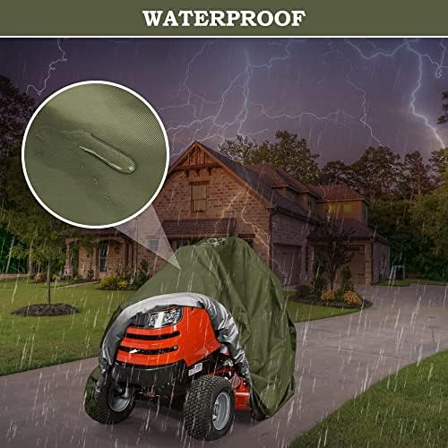 Riding Lawn Mower Cover 600D Lawnmower Covers Waterproof, up to 54" Decks | Universal Outdoor Lawn Tractor Cover Tarp All Weather Ride on Mower Covers, Heavy Duty 600D, Elastic Cord & Storage Bag