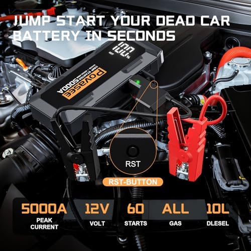 [2026NEW Model] 5000A Jump Starter with Air Compressor,Car Jumper Starter Portable with 150PSI Tire Inflator 12V Jump Box with LCD Display,Flashlight,Storage Case (Up 9L Gas/8L Diesel Engine