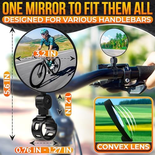 2 Pcs Bike Mirror Handlebar Mount, Convex and 360° Adjustable View