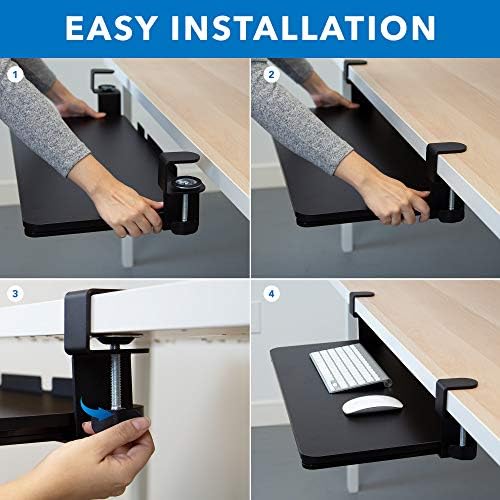 Mount-It! Clamp-On Under Desk Keyboard Tray, No-Drill Slide-Out Keyboard & Mouse Platform, 26.4" W × 11.8" D, Adjustable Ergonomic Keyboard Drawer