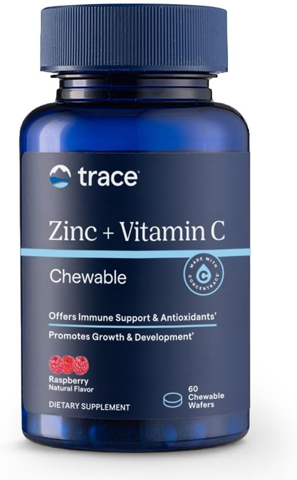 Trace Minerals Zinc + Vitamin C Chewable Supplement, 60 CT, Immune Support | Full spectrum of ionic minerals, Enzyme function and antioxidant activity