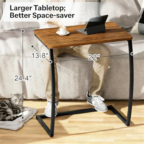 SRIWATANA Walnut C Shaped Side Table, Vintage End Table for Sofa Couch Bed