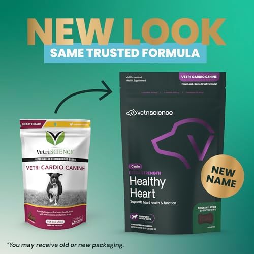 VetriScience Extra Strength Healthy Heart Chews, Vetri Cardio Supplement for Dogs, Cardio Support Supplement with Taurine, Carnitine, CoQ10