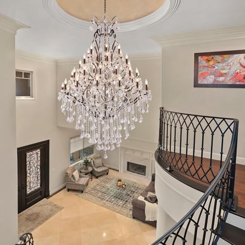 42 Lights Large Crystal Chandeliers for High Ceilings Maria Theresa Chandelier Light Fixture Heavy Vintage Chandelier for Foyer Hallway Entryway