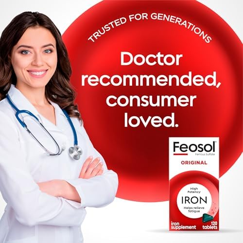 Feosol Original Iron Supplement Tablets, Non-heme, 65mg Iron per Pill, 1 Per Day, 120ct, 4 Month Supply, for Energy and Immune System Support, Made in USA