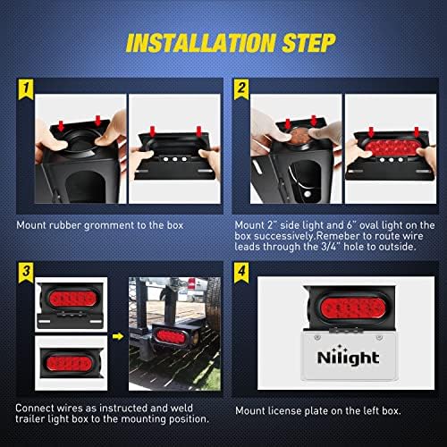 Nilight Steel Weld-On Trailer Light Box Kit with 6 Inch Oval LED Tail Light