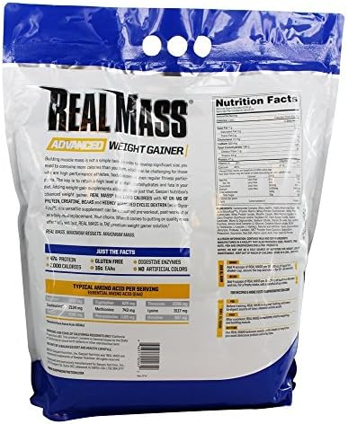 Gaspari Nutrition Real Mass: Advanced Weight Gainer, Protein and Complex Carb Blend, 50g Protein, 16g EAAs, Gluten-Free, 12 lbs (Vanilla Milkshake)