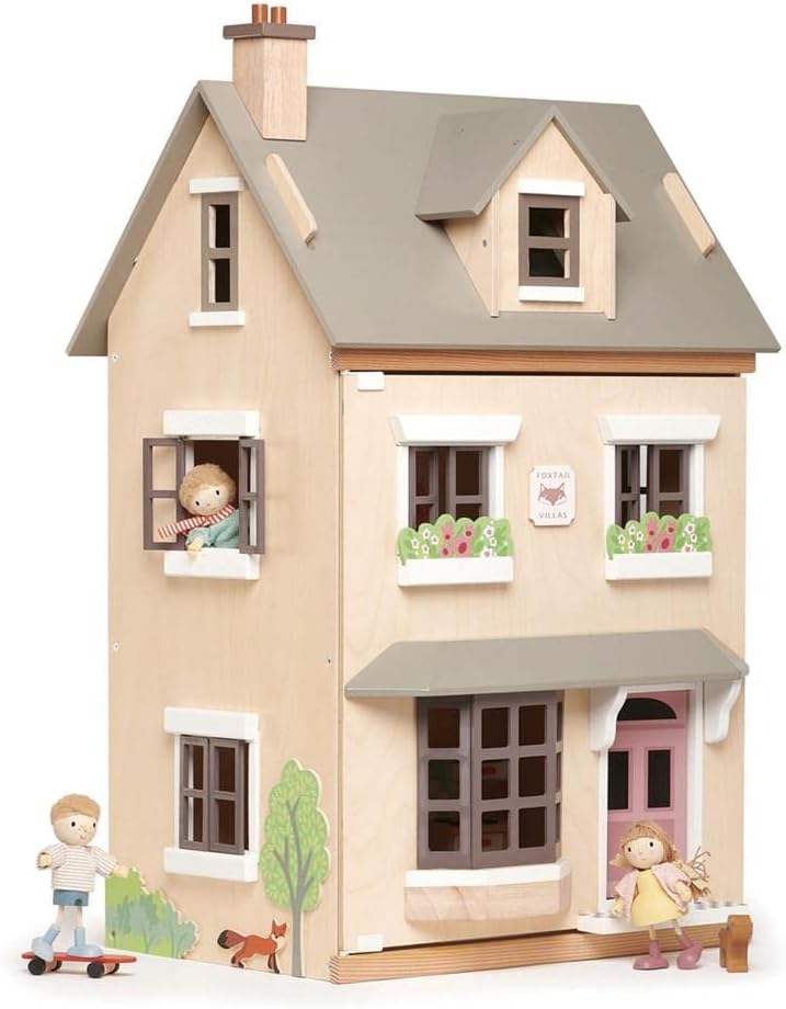 Tender Leaf Toys - Foxtail Villa - Furnished 27.95” Tall Town Style Pretend Play Doll House - Encourage Creative and Imaginative Fun Play for