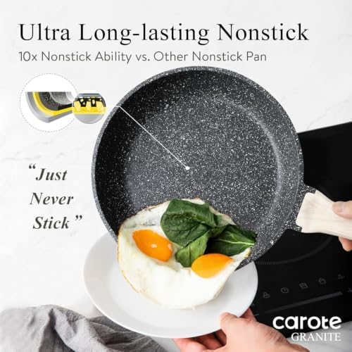 CAROTE Non Stick Frying Pan, 12 Inch Classic Granite Skillet with Glass Lid