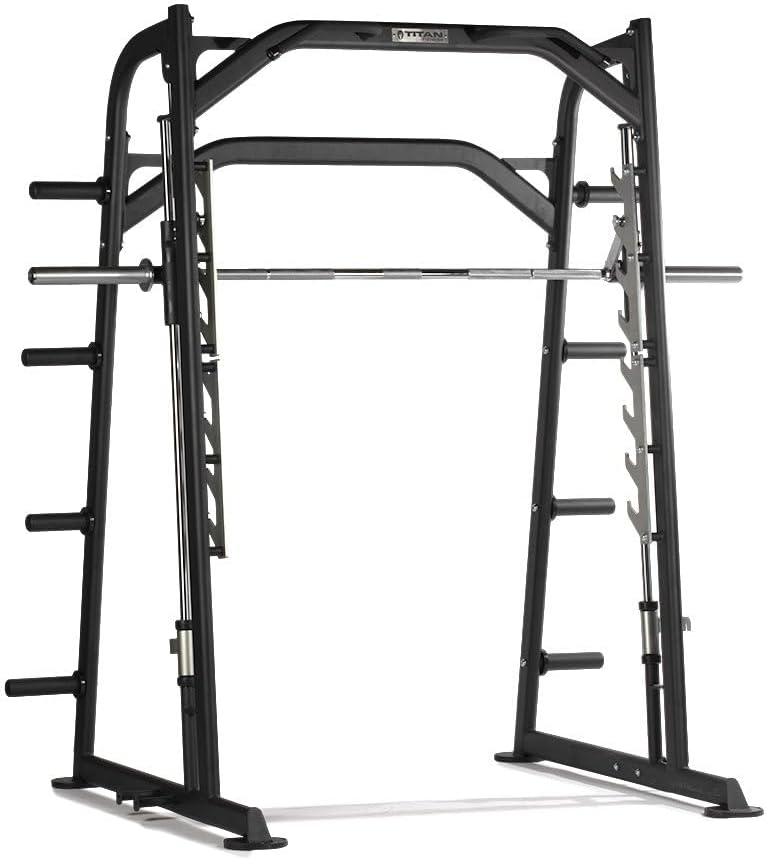 Titan Fitness Smith Machine, Counterbalanced Power Rack with Adjustable Safety Stops, Olympic Fixed Barbell Design, Multi-Grip Pull Up Bar