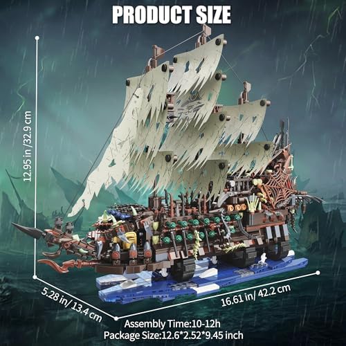 TYCOLE Pirate Ship Building Sets with Lights, MOC Flying Dutchman Model Toy Boat, Ghost Ship Building Blocks Sets