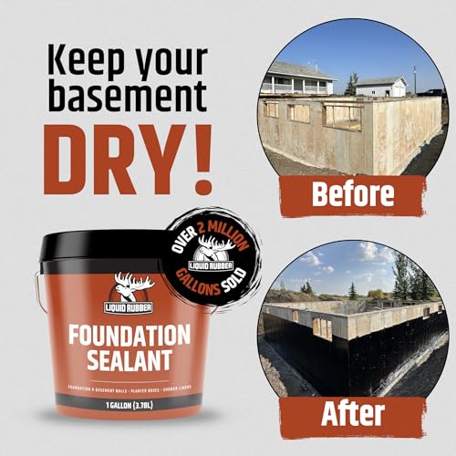 Liquid Rubber Foundation Sealant - Basement Waterproof Sealer, Black, 5 Gal | Flexible Elastomeric Coating - Crack Filler, Leak Repair, Basement Waterproofing Solution, Indoor/Outdoor Use, DIY Protection