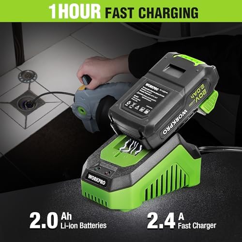 WORKPRO 20V Cordless Electric Drain Auger, 25 ft Plumbing Snake, 2.0Ah Battery | Suitable for 3/4" to 2" Pipes, Including Sinks, Toilets, Showers