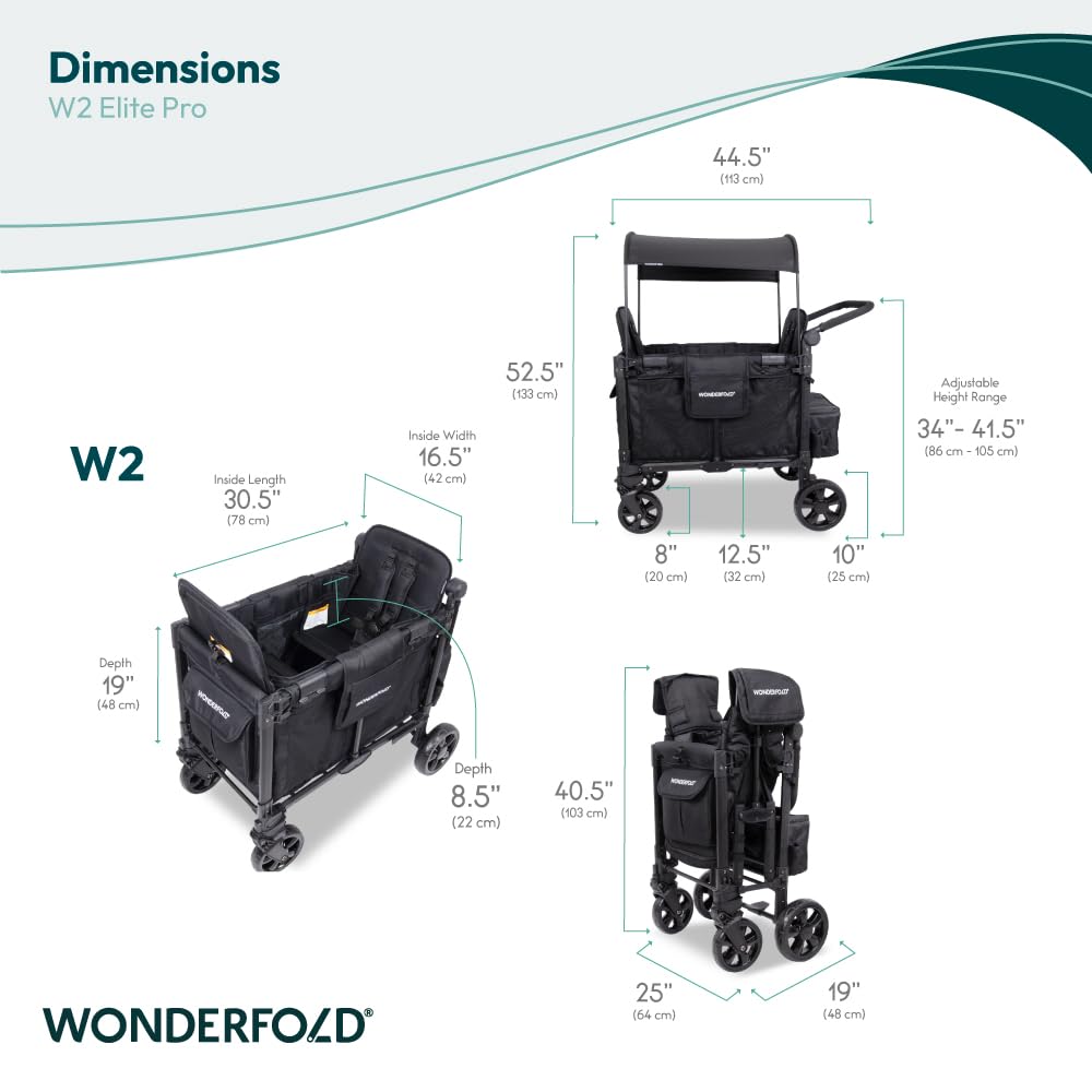 WonderFold W2 Stroller Wagon, Steel Frame, 2 Seater, Black
