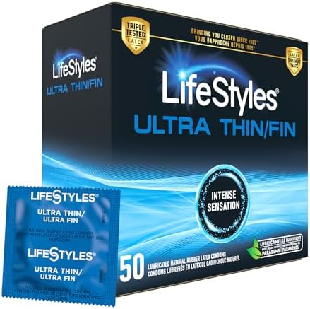 Lifestyles Ultra Thin Natural Rubber and Lubricated Latex Condoms Value Pack, 50 Count